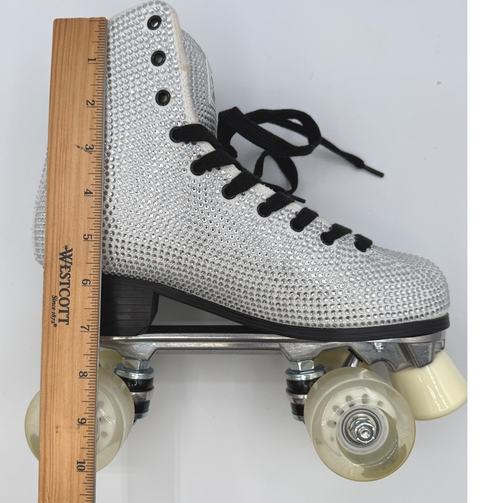 NWOT Steve Madden Rhinestone Roller Skates Silver Sparkle (Fits Like 9)Size 10 - Picture 9 of 9